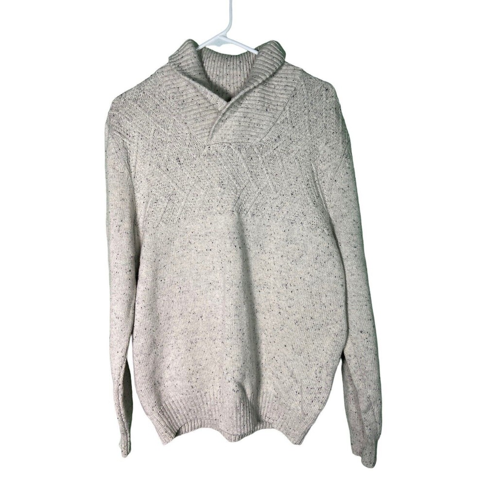 Chaps Mens Showl Neck Pullover Size Large Sweater Speckled Beige Textured Knit